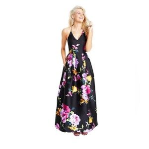 Floral maxi dress XL pink flowers full tulle skirt strappy cross back New S